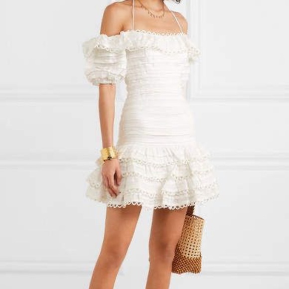 ZIMMERMAN ALLIA COLD-SHOULDER RUFFLED LINEN MINI DRESS (Zimmerman Size 2/US 6) - Picture 3 of 7